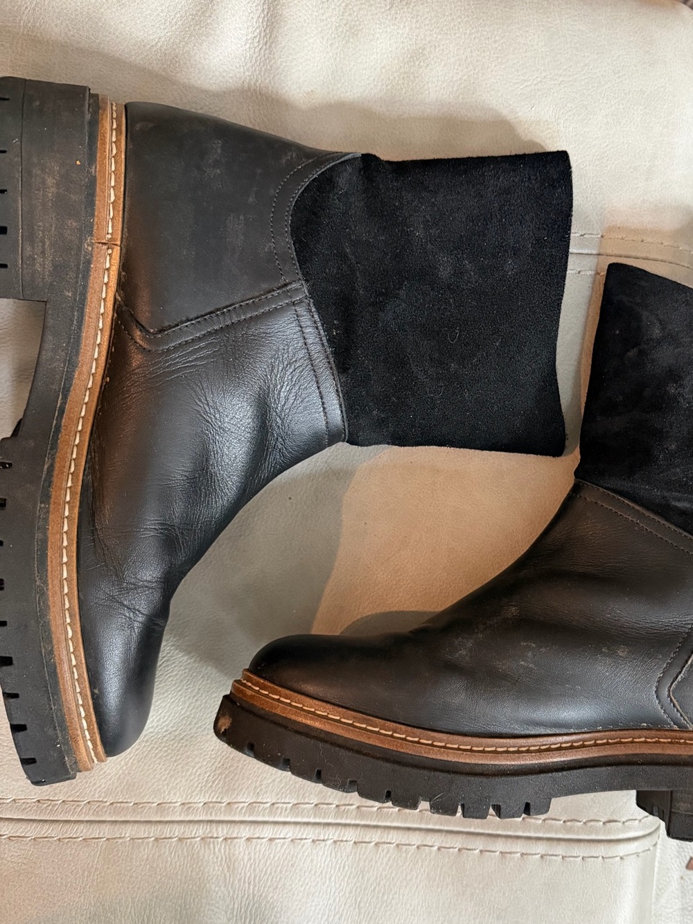 Women’s Black Leather & Suede Combat Boots with Lug Sole size 40 - Picture 4 of 7
